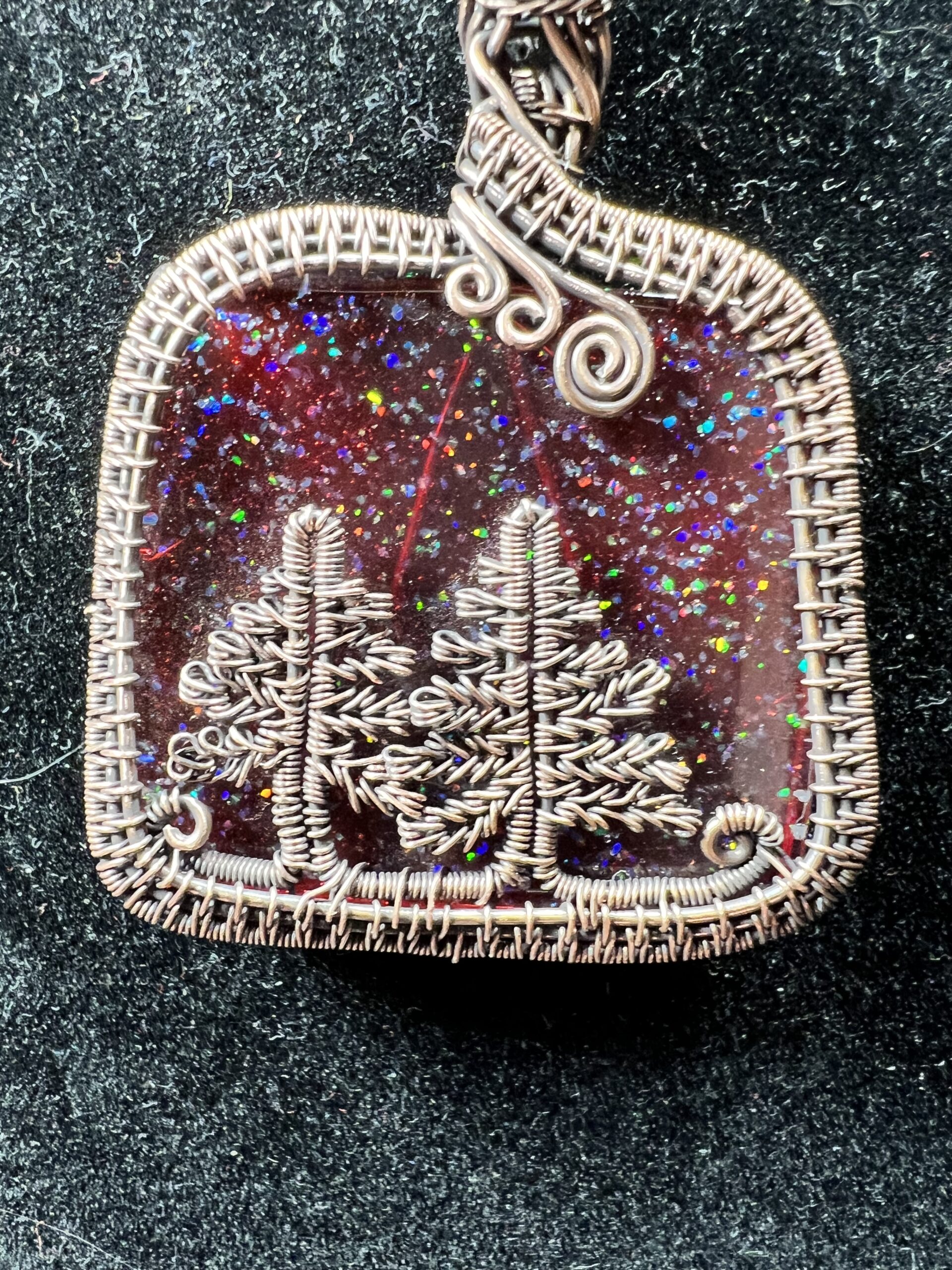 Red cropal wire wrapped pendant