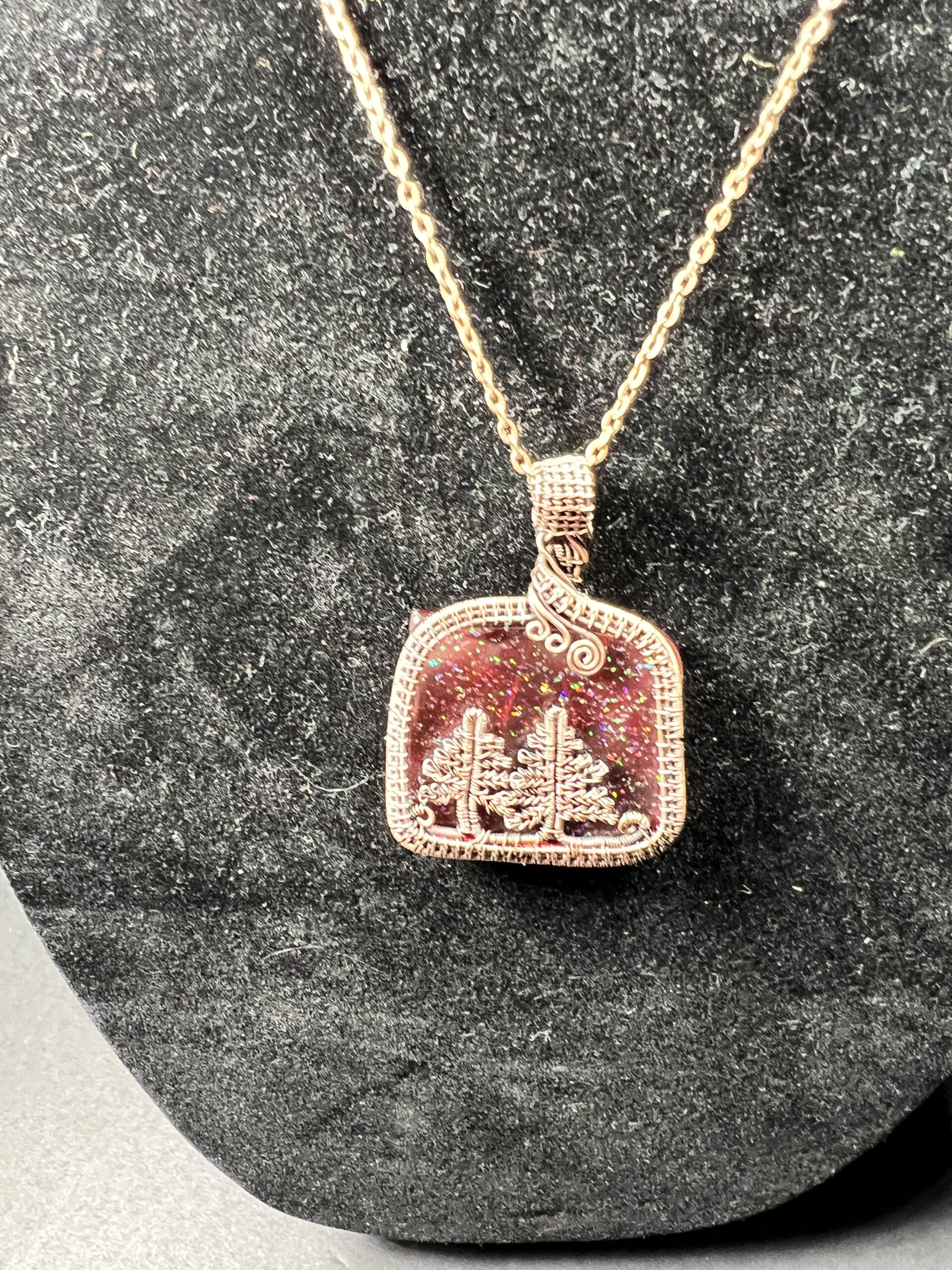 Red cropal wire wrapped pendant