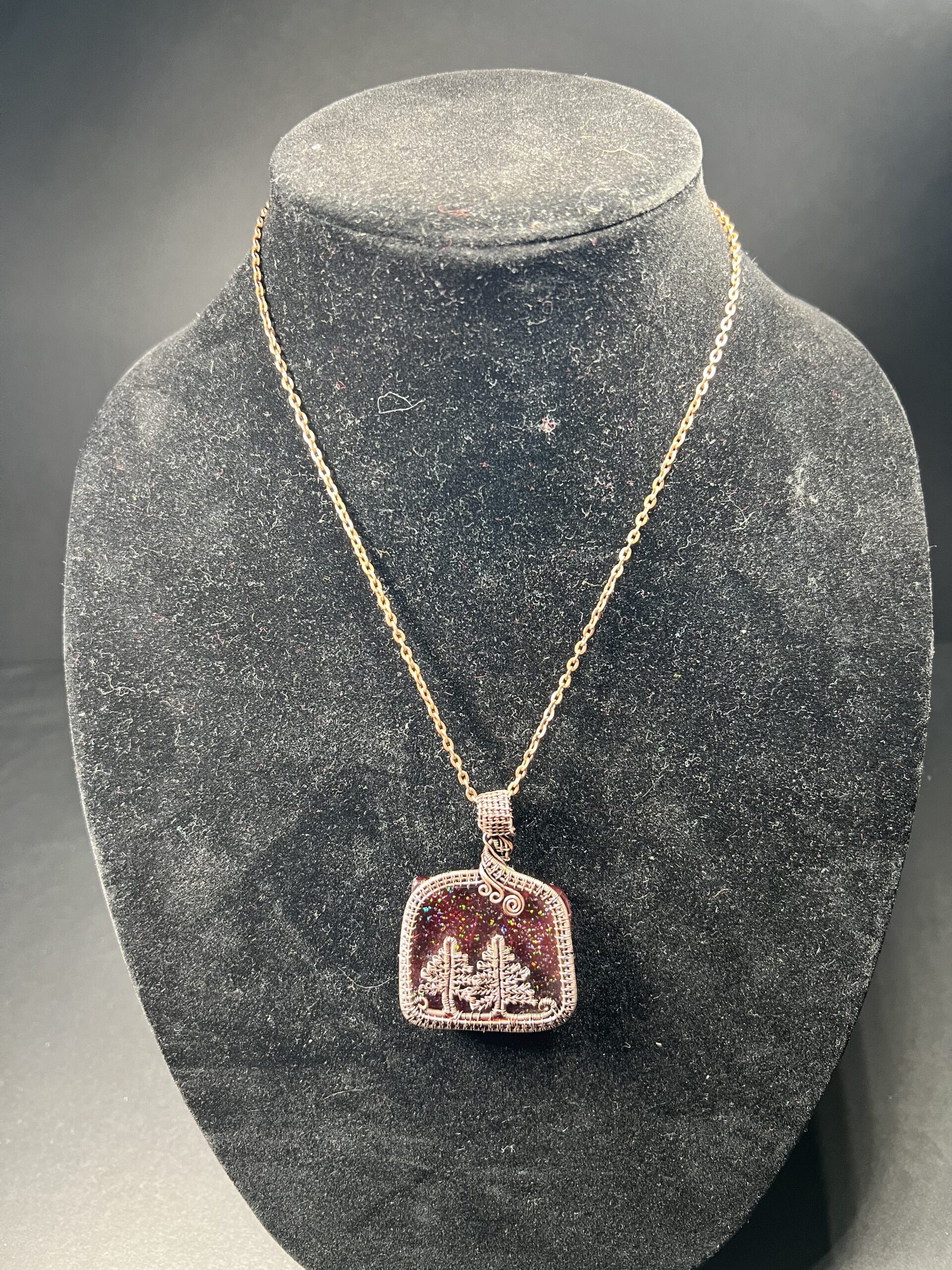 Red cropal wire wrapped pendant