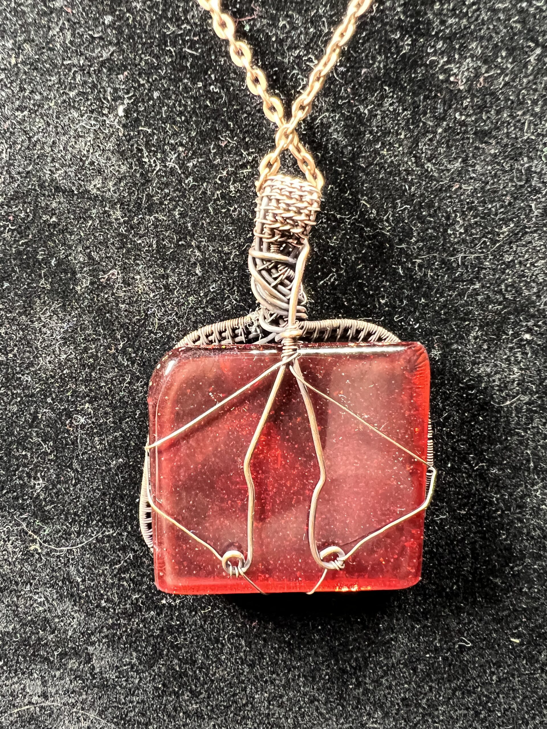 Red cropal wire wrapped pendant