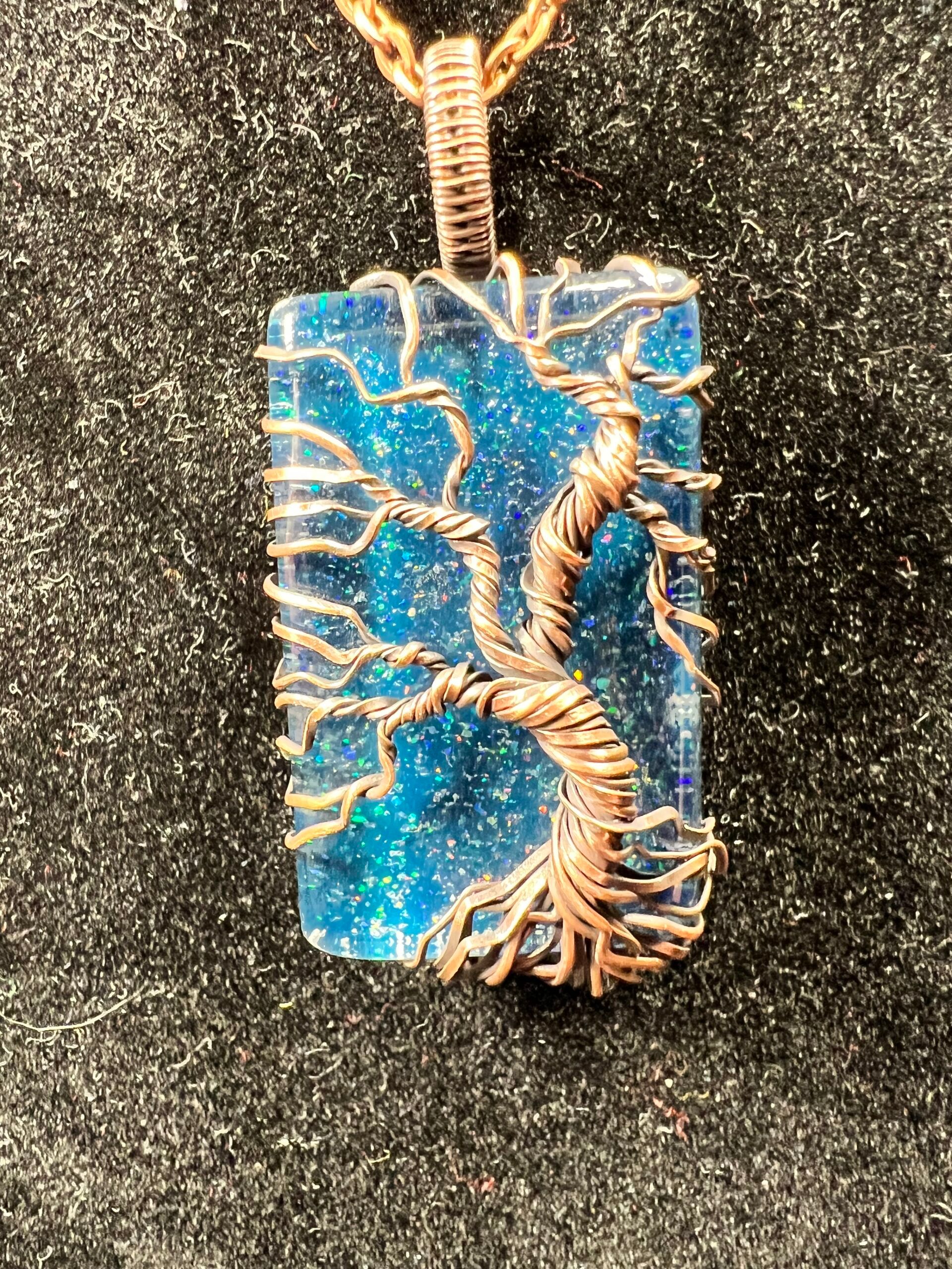 turquoise wire wrapped tree pendant