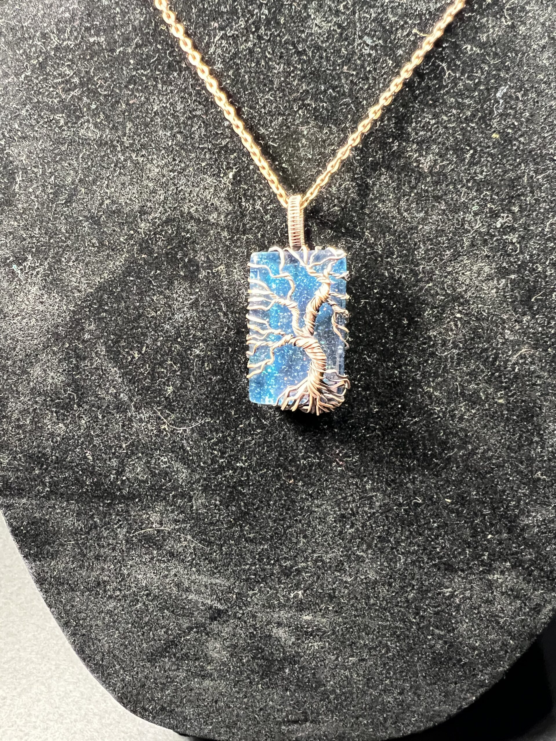 turquoise wire wrapped tree pendant