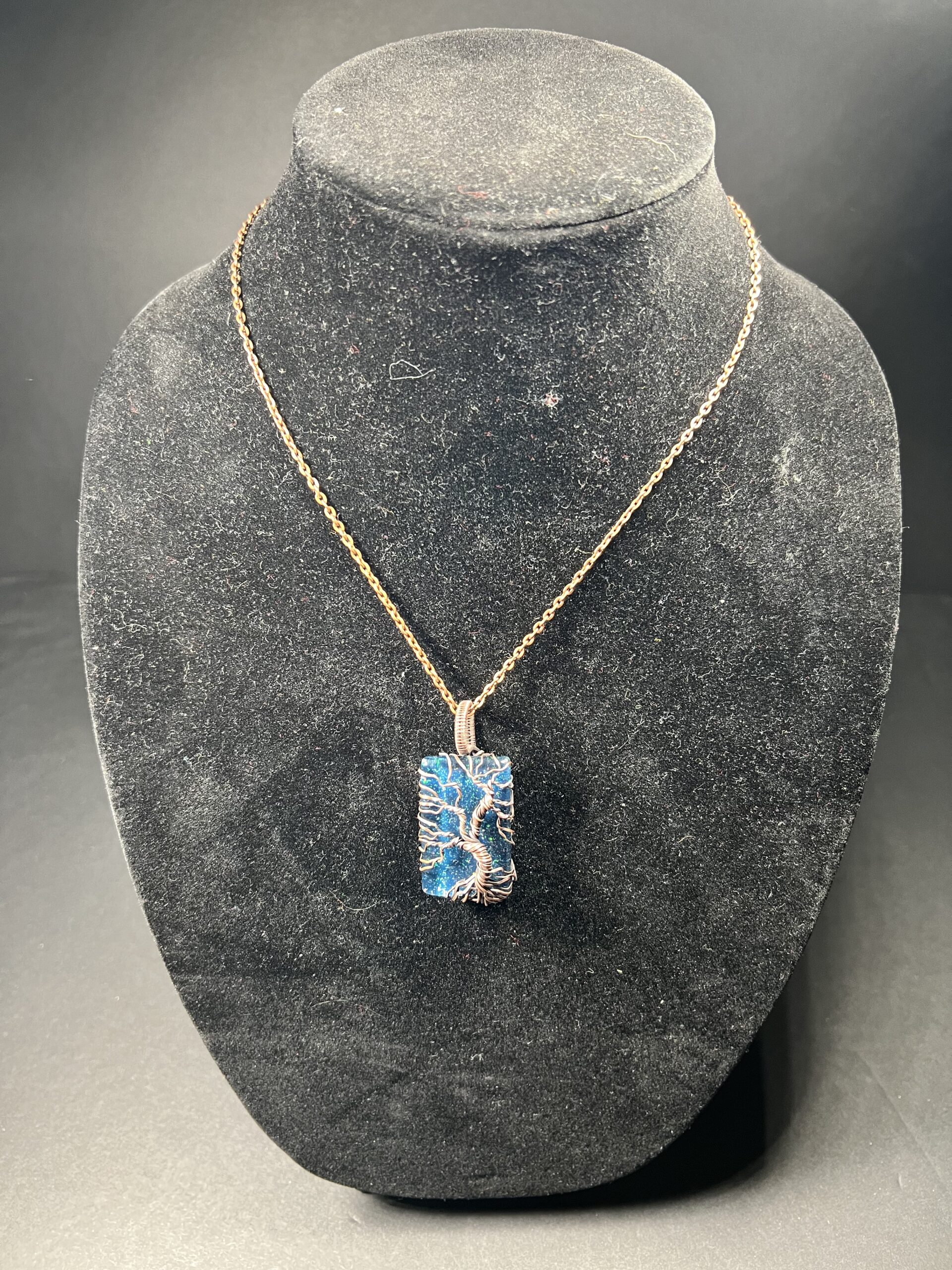 turquoise wire wrapped tree pendant